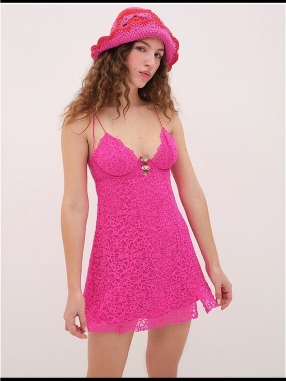 NWT For Love & Lemons Fuchsia Lace Mini Dress Victoria Secret